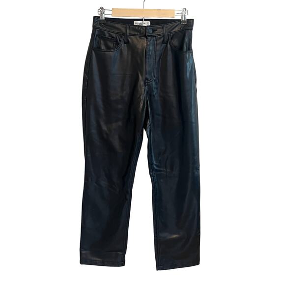 Abercrombie & Fitch 90s Straight Ultra High Rise Vegan Leather Pants Black 29/8s - Picture 2 of 6